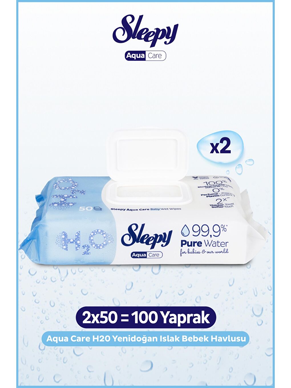 AquaCare H2O Yenidoğan Islak Bebek Havlusu 2x50