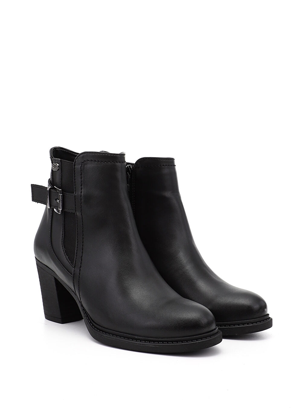 Siyah Kadın AÇIK SİYAH Fermuarlı Kalın Topuklu Tokalı Bot-1