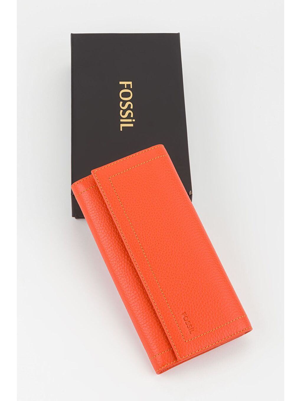 Turuncu Kutulu Hakiki Deri Kadın El Portföyü Uzun Cüzdan-4