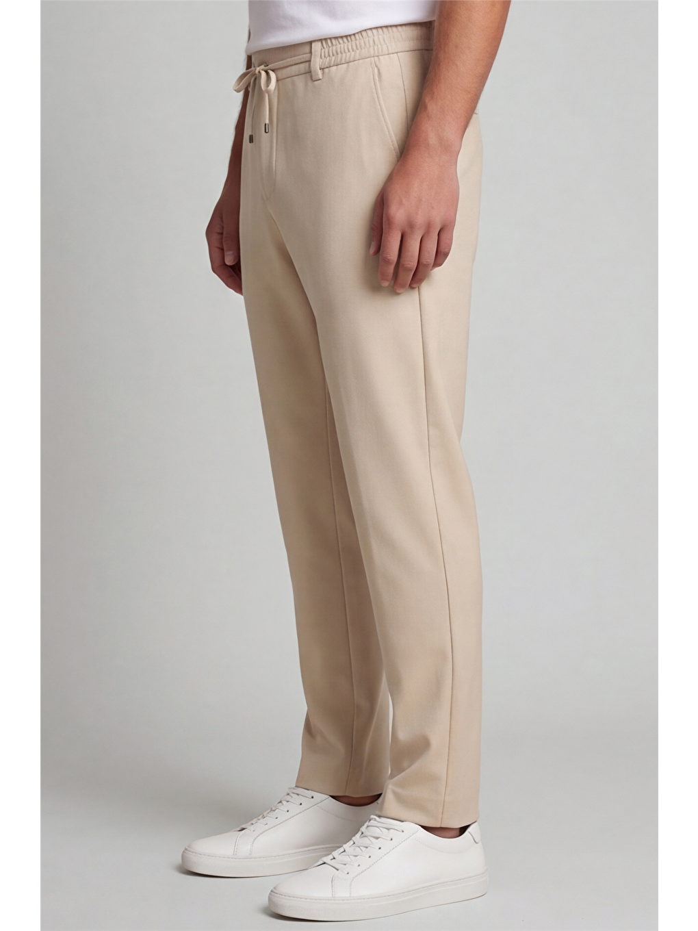 Erkek Bej Normal Kesim Regular Fit Pamuklu Armürlü Bel Lastikli Jogger Pantolon-2