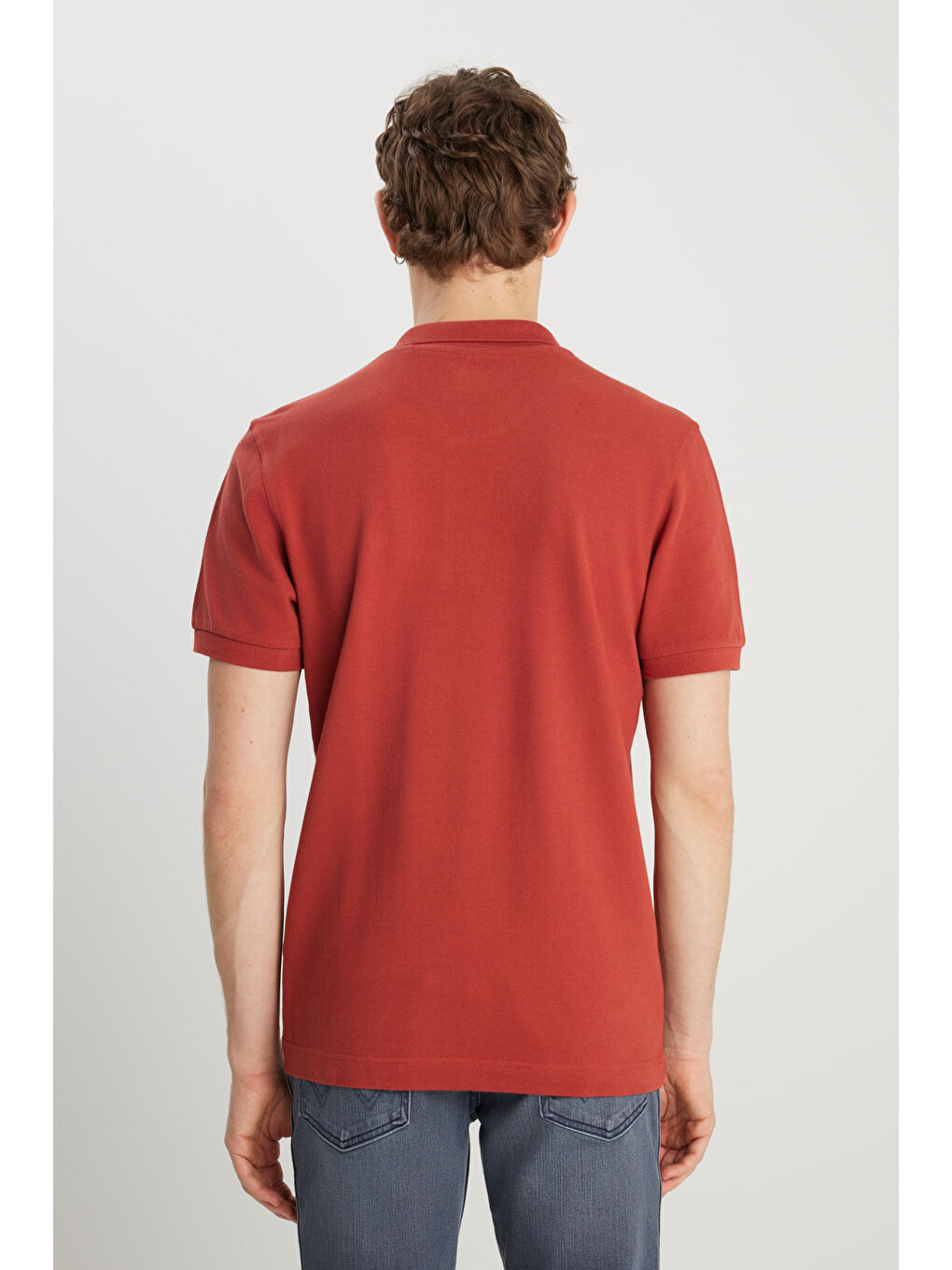Bordo %100 Pamuk Regular Fit Normal Kesim Kiremit Rengi Polo Yaka Tişört-4