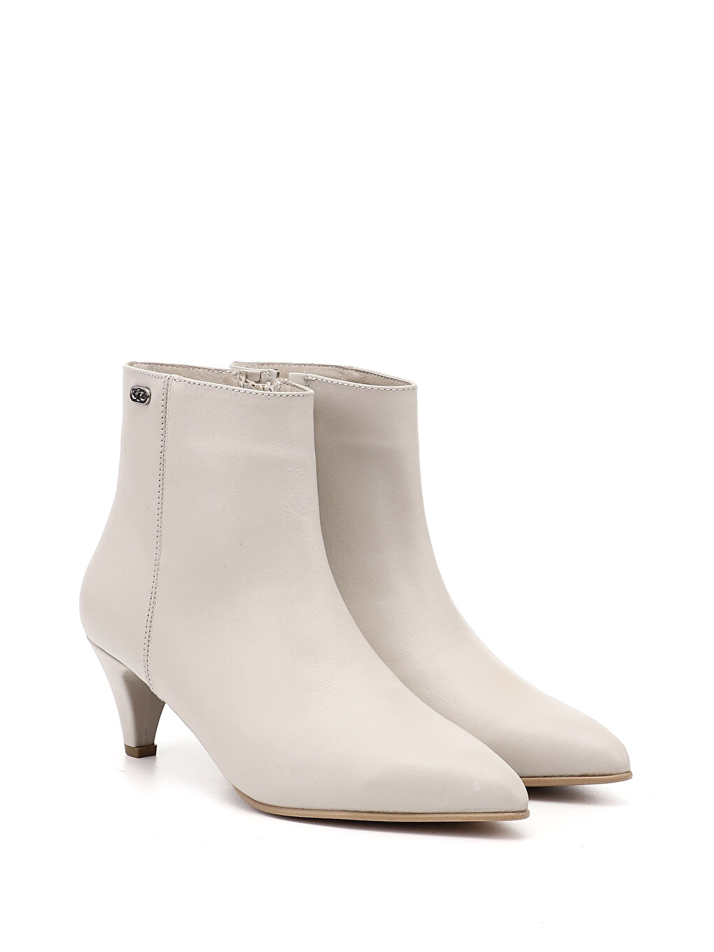 Bej Kadın YENİ BEJ Fermuarlı Sivri Burun Hakiki Deri Bot-1