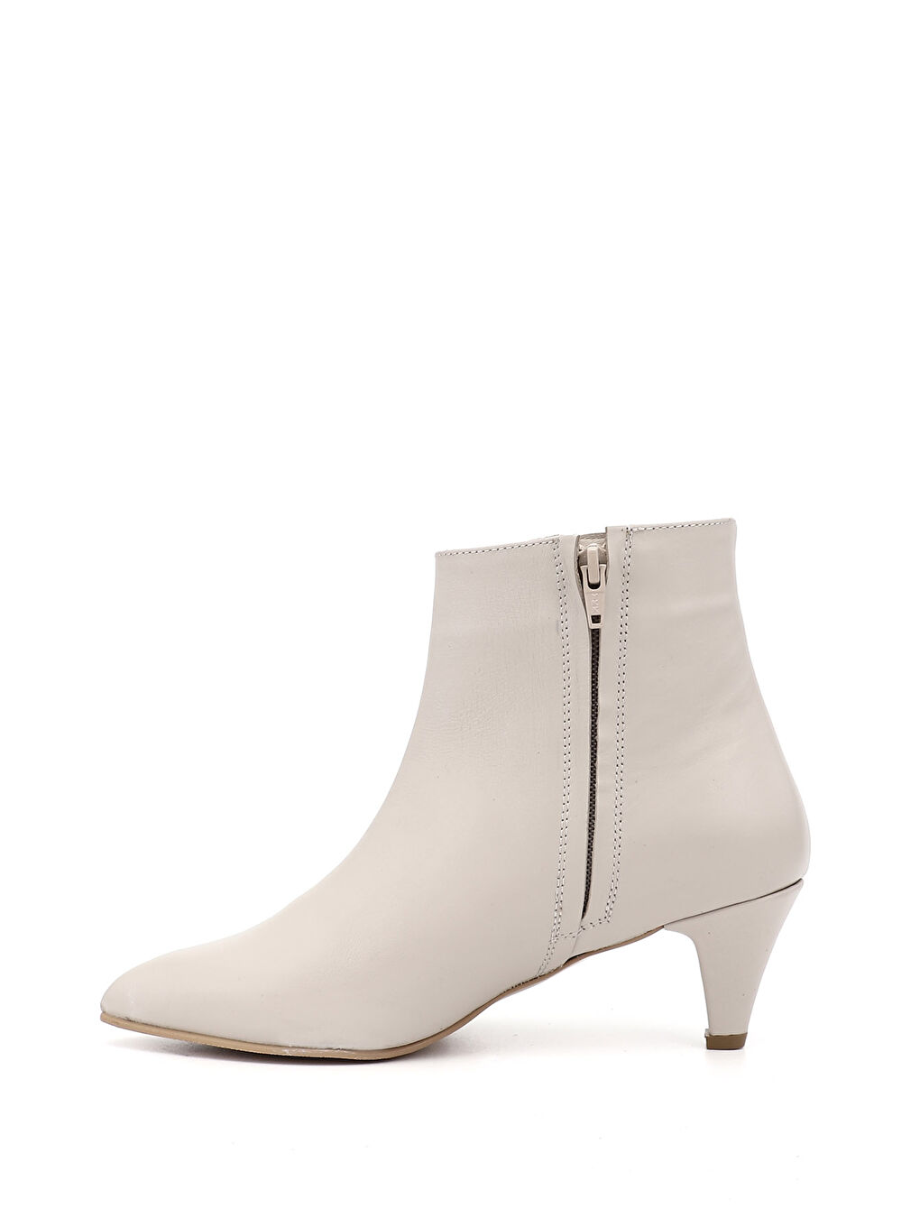 Bej Kadın YENİ BEJ Fermuarlı Sivri Burun Hakiki Deri Bot-2