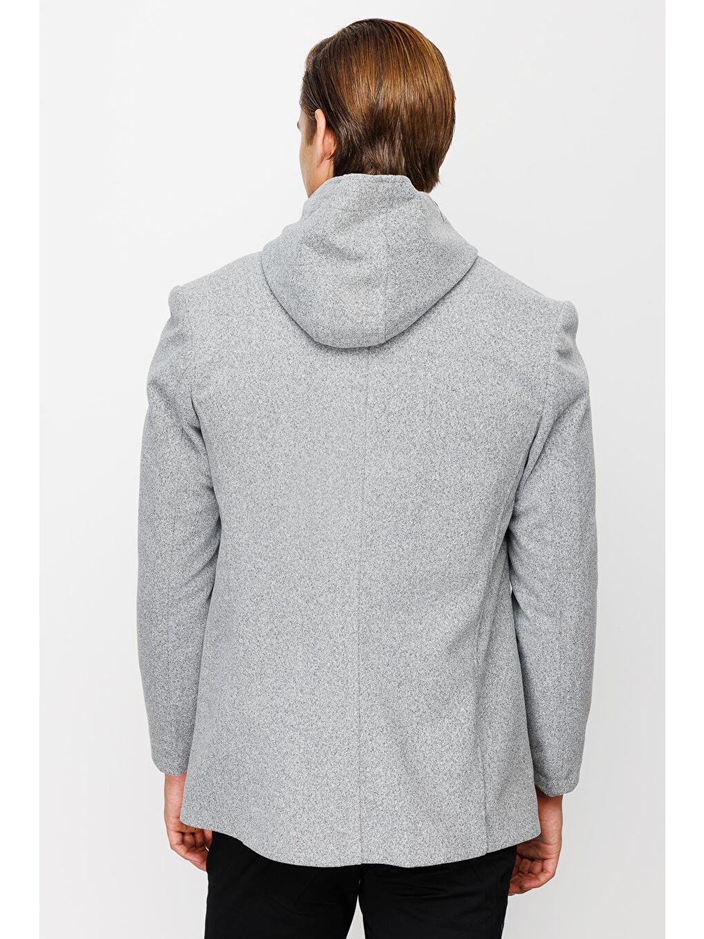 Erkek Gri Kapüşonlu Kaban-2