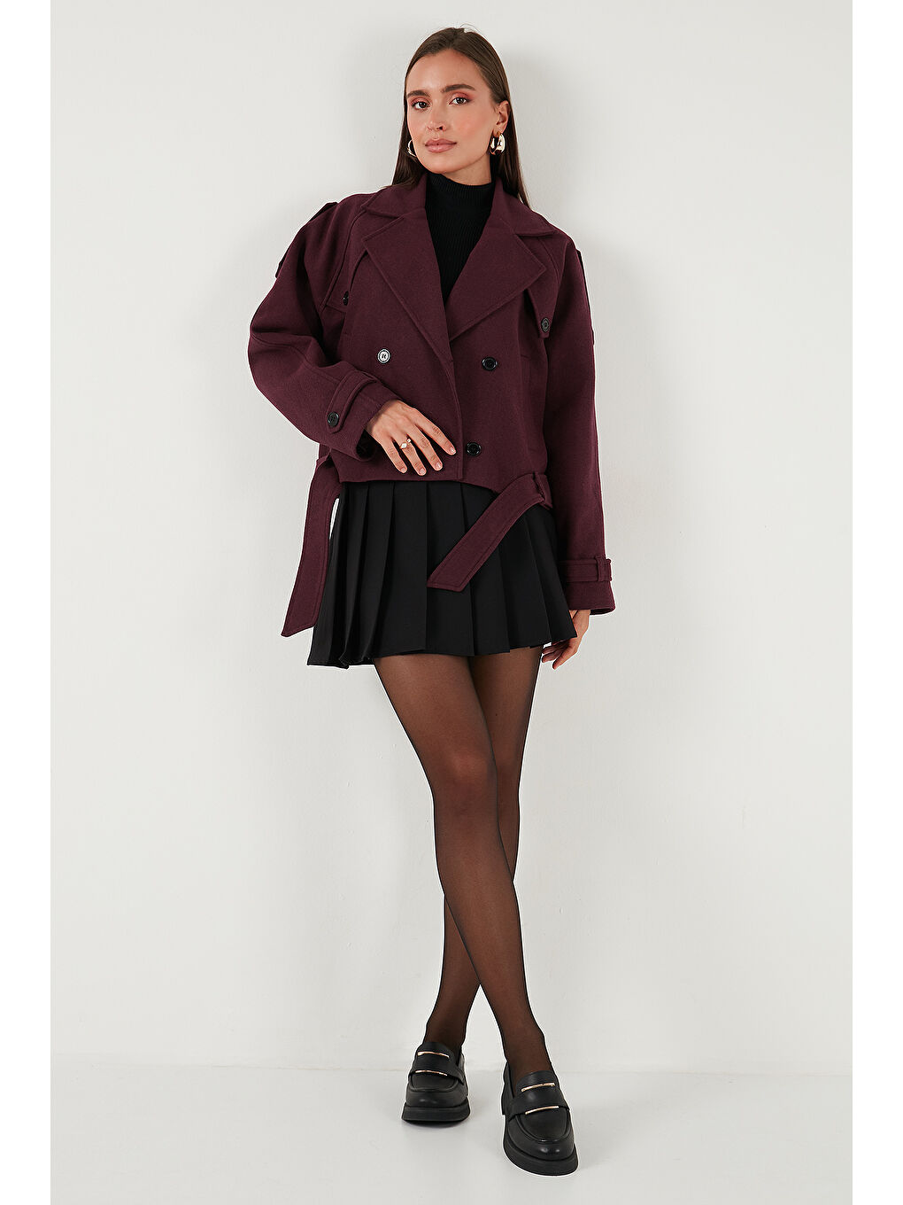 Bordo Pamuklu Regular Fit Yumuşak Dokulu Kaşe Kısa Kaban 6810286-5