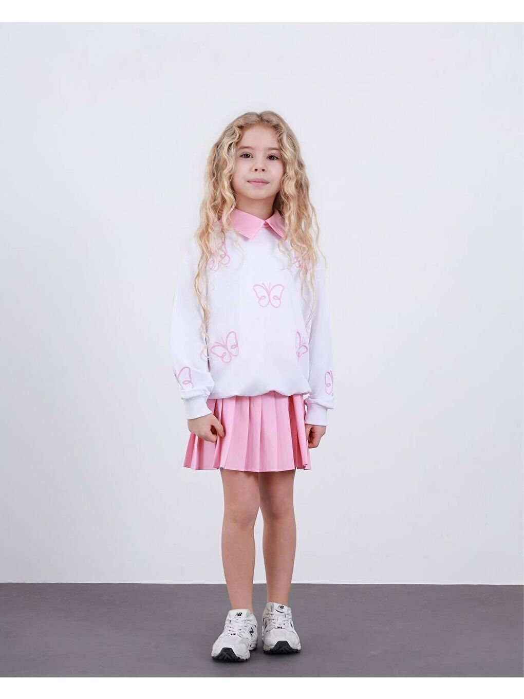 Kız Çocuk Pileli Etek ve Alt Üst Takım Beyaz-2