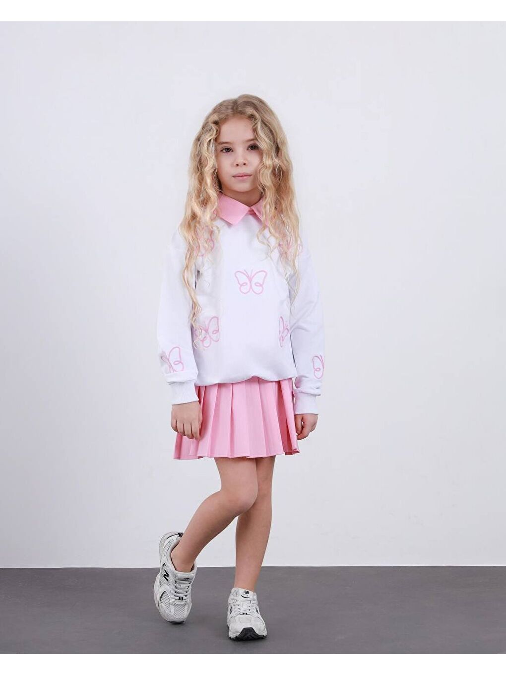 Kız Çocuk Pileli Etek ve Alt Üst Takım Beyaz-3