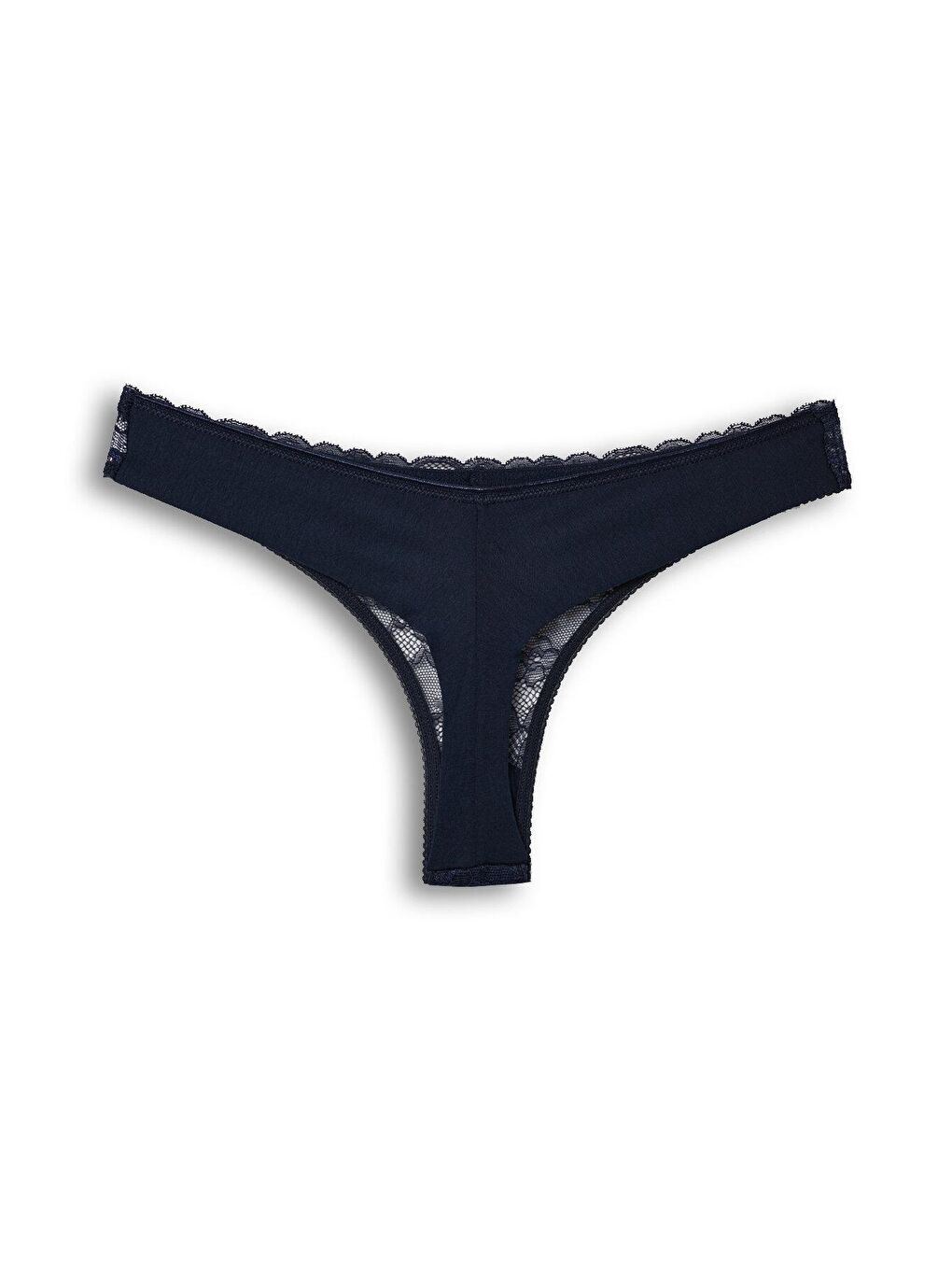 Lacivert Pamuklu Önü Dantel Arkası Çift Kat Dikişsiz Tanga Kadın Külot 3'lü-6