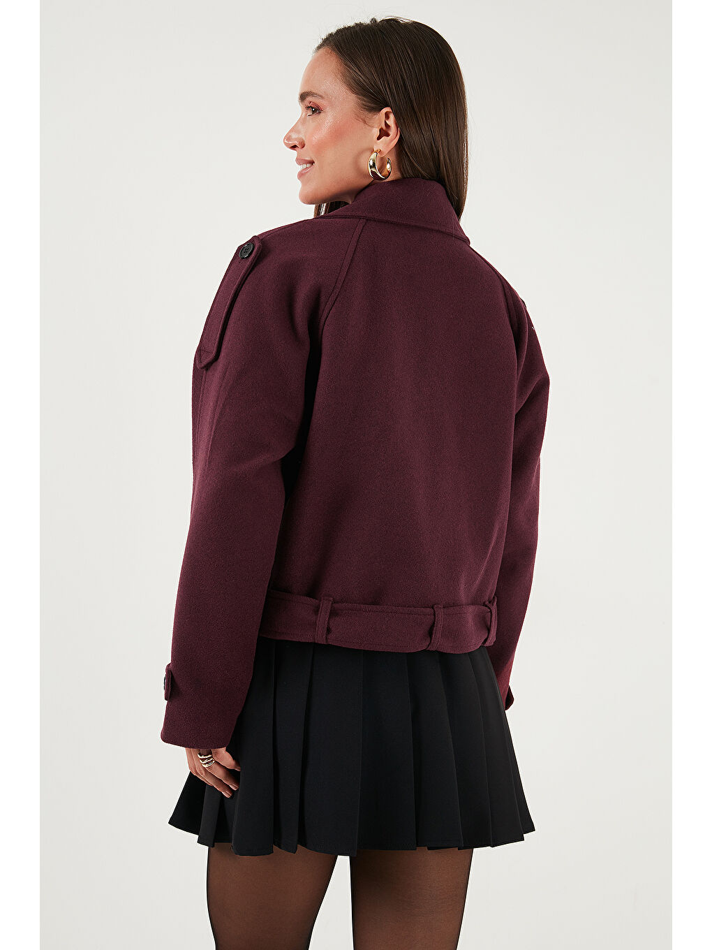 Bordo Pamuklu Regular Fit Yumuşak Dokulu Kaşe Kısa Kaban 6810286-6