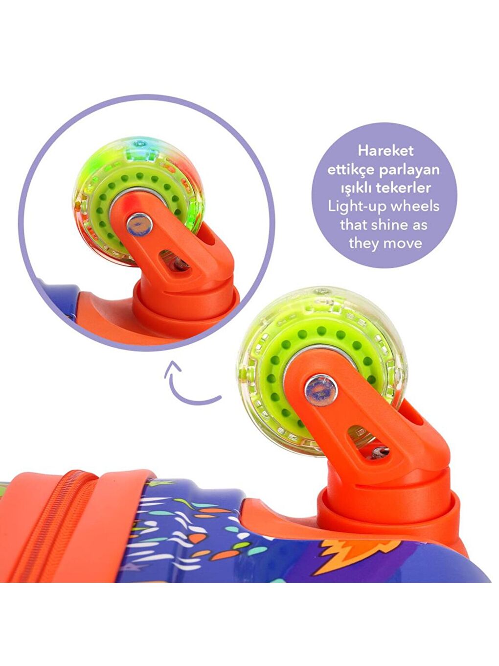 Karışık Renkli Işıklı Tekerlekli Çekçekli Çocuk Valiz 3d Ponix Tasarımlı-5