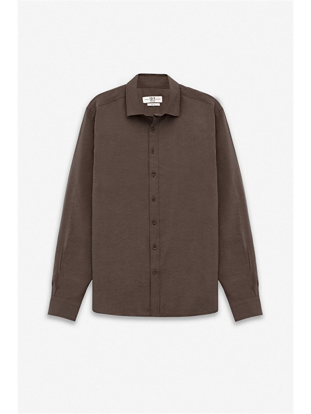Kahverengi Koyu Kahve Slim Klasik Yaka Düz Twill Cepsiz Düz Uzun Kollu Casual Gömlek-6