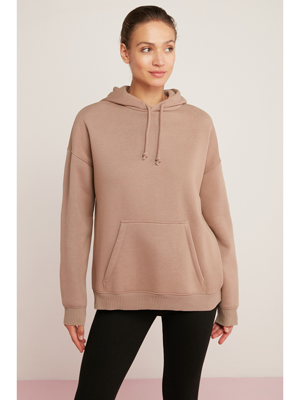 Carly Kadın Içi Polarlı Yumuşacık Kapüşonlu Kanguru Cepli Oversize Fit Pembe Sweatshirt