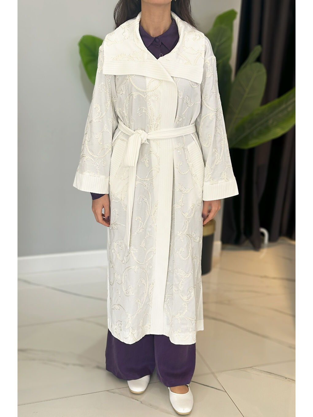 İşleme Detay Kap Ceket 6041 Ekru