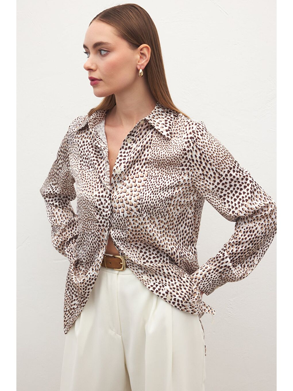 Kahverengi Desenli Klasik Gömlek - Kahve-1
