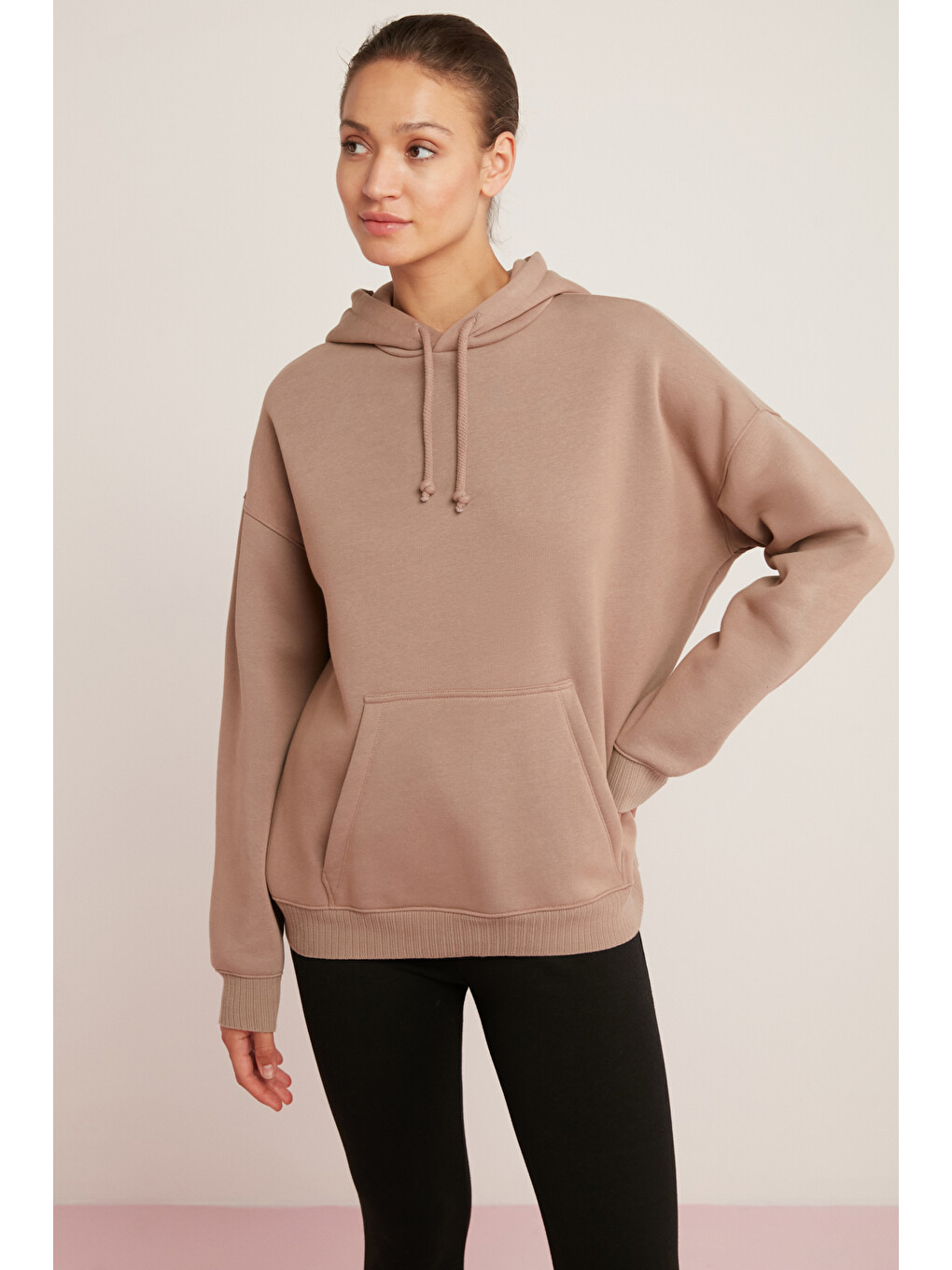 Carly Kadın Içi Polarlı Yumuşacık Kapüşonlu Kanguru Cepli Oversize Fit Pembe Sweatshirt-1