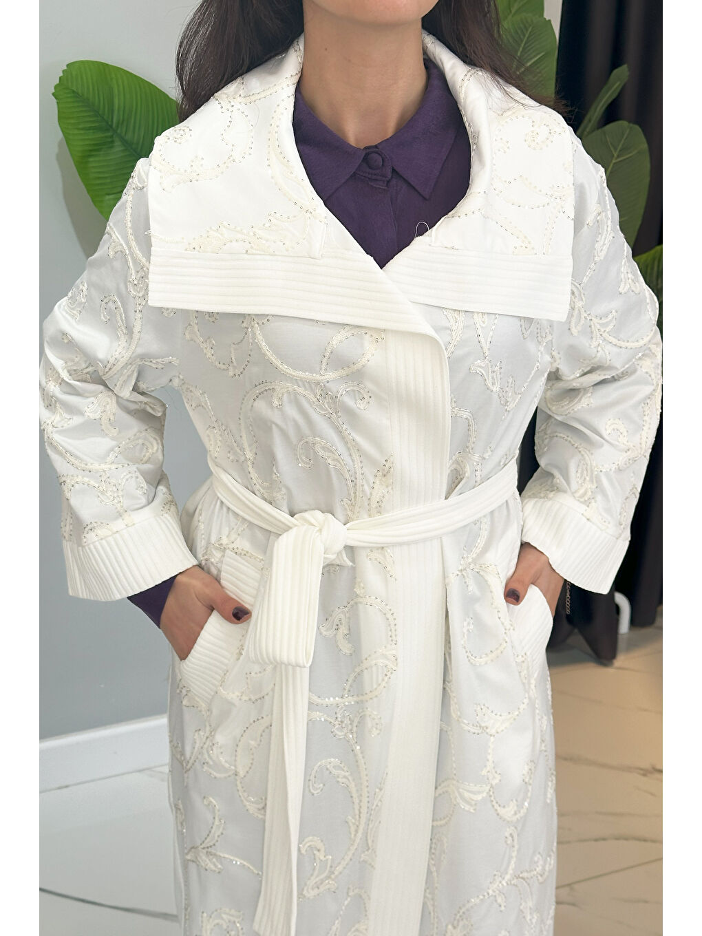 İşleme Detay Kap Ceket 6041 Ekru-1