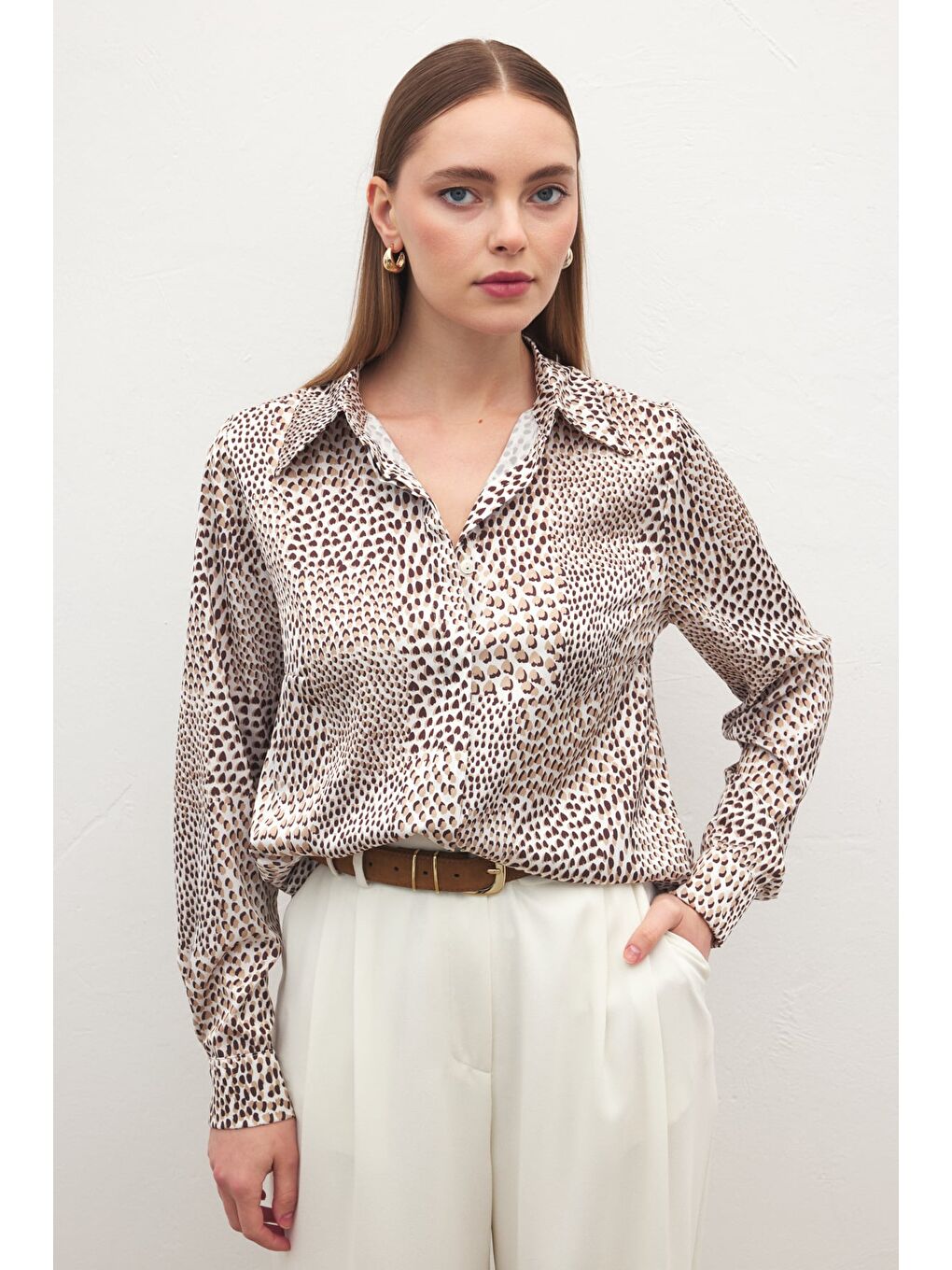 Kahverengi Desenli Klasik Gömlek - Kahve-2