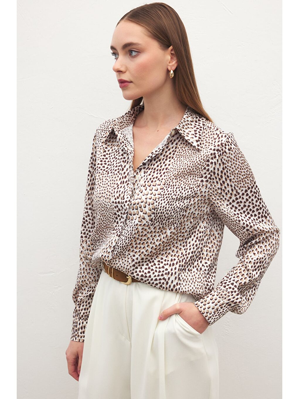 Kahverengi Desenli Klasik Gömlek - Kahve-3