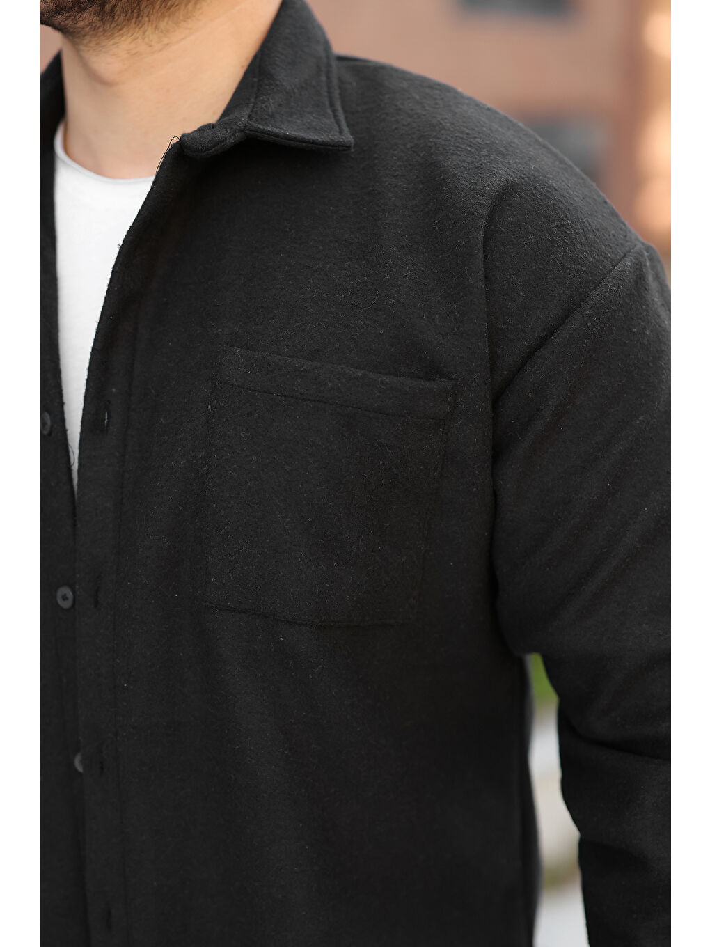 Erkek Kışlık Günlük Basic Oduncu Siyah Kaşe Ceket-2