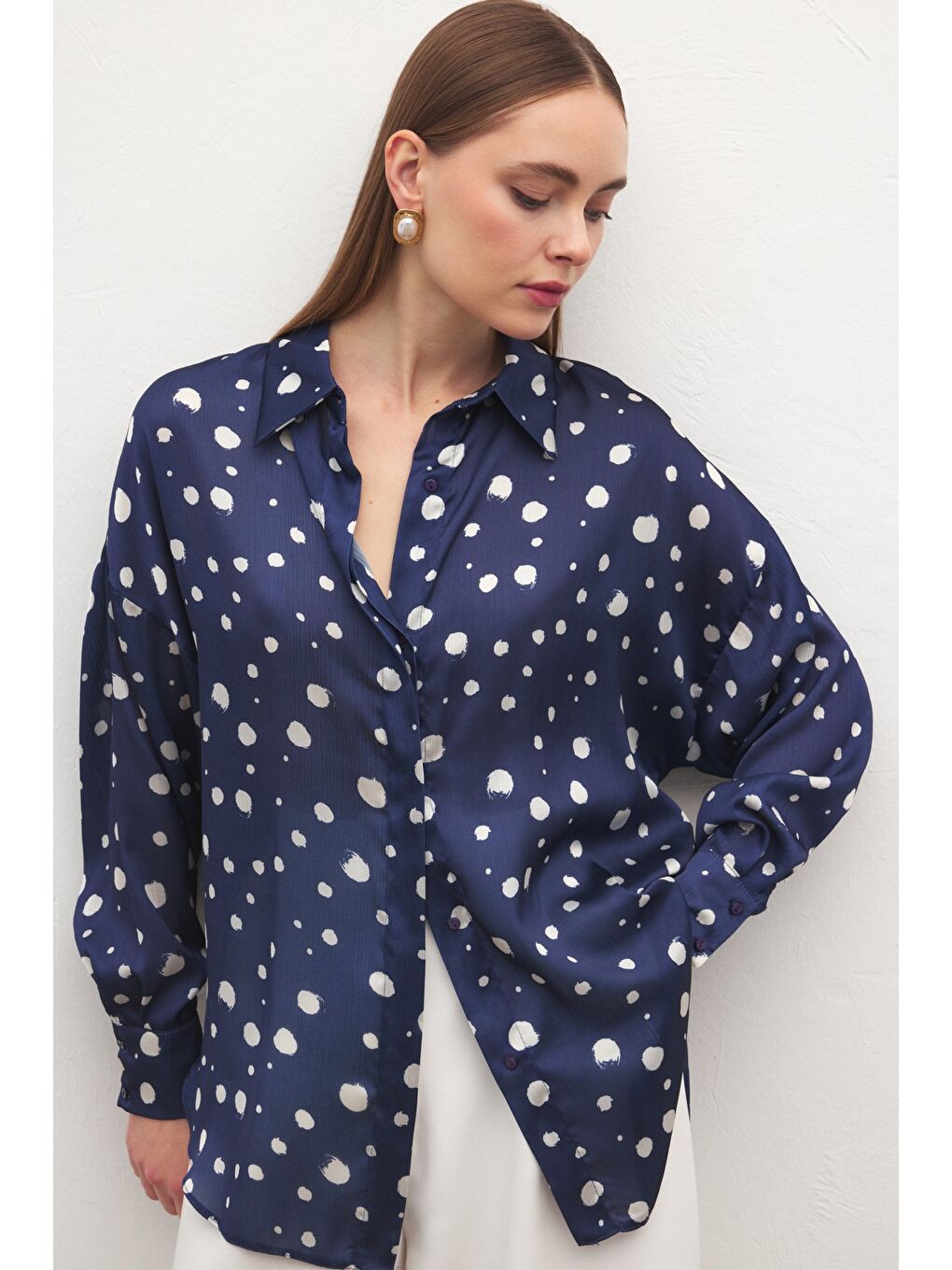 Puantiyeli Gömlek - Lacivert-1
