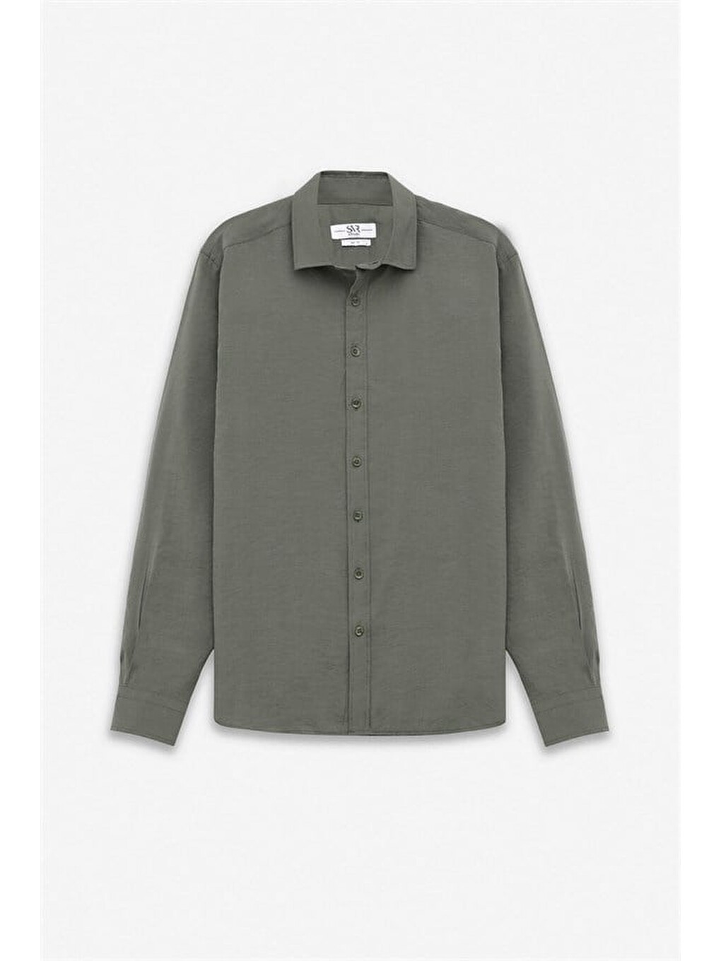 Koyu Yeşil Slim Klasik Yaka Düz Twill Cepsiz Düz Uzun Kollu Casual Gömlek-6