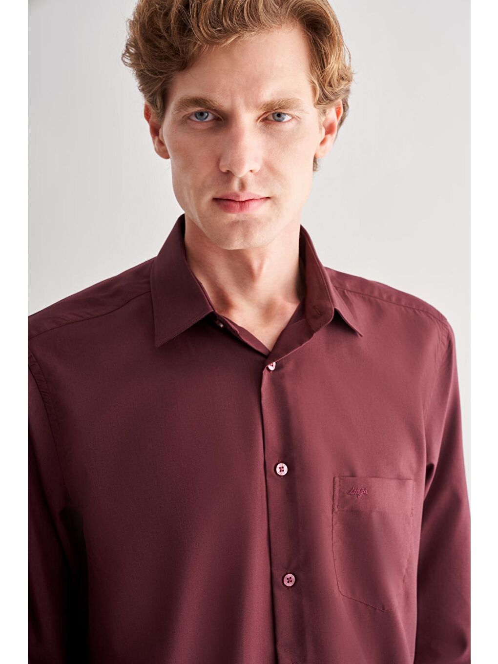 Bordo Sert Yaka Uzun Kol Easy To Iron Comfort Fit Pamuklu Gömlek 1004255182-3