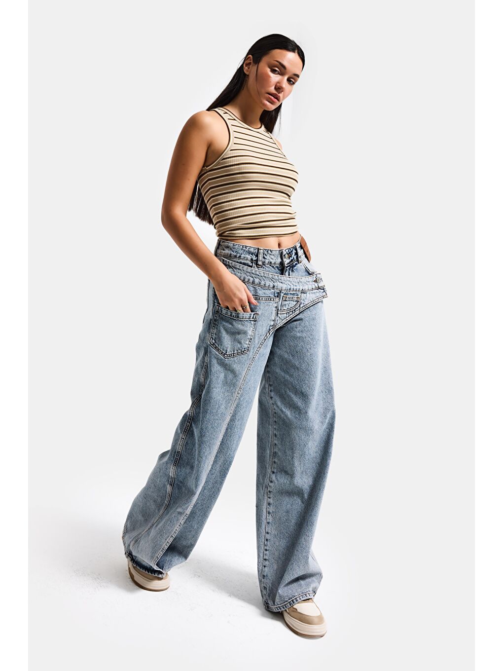 Mavi Kadın T.Kot Rengi Palazzo Fit Çift Kemer Detaylı Özel Tasarım Denim Jean-1