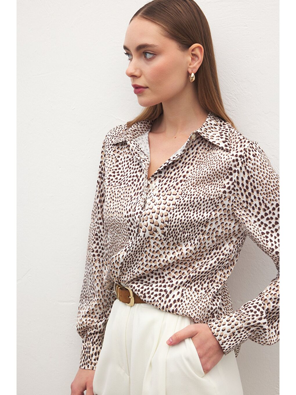 Kahverengi Desenli Klasik Gömlek - Kahve-5