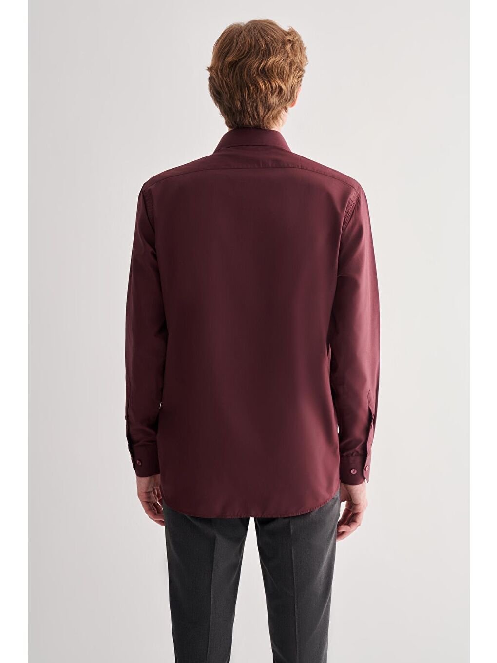 Bordo Sert Yaka Uzun Kol Easy To Iron Comfort Fit Pamuklu Gömlek 1004255182-4