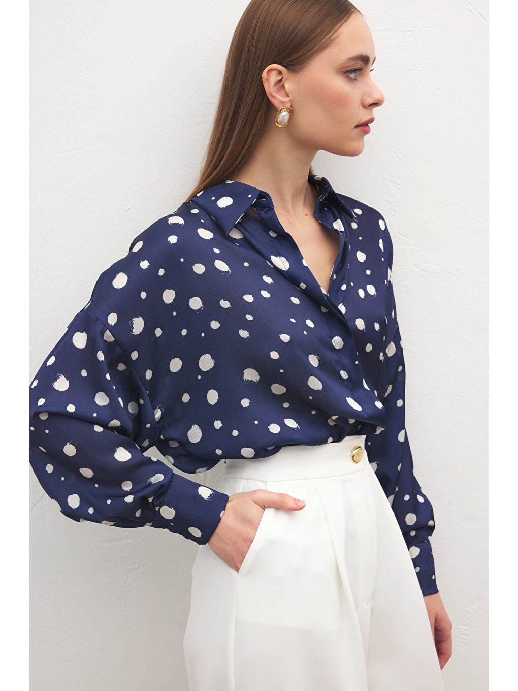 Puantiyeli Gömlek - Lacivert-2