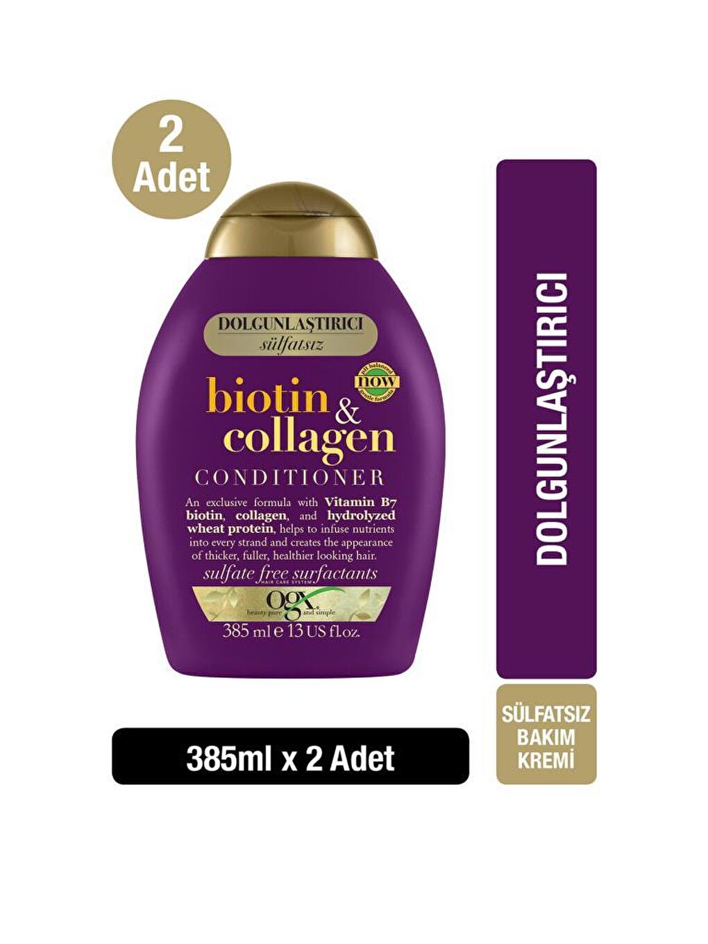 OGX Renksiz Dolgunlaştırıcı Biotin & Kolajen Sülfatsız Bakım Kremi 385 ml x2