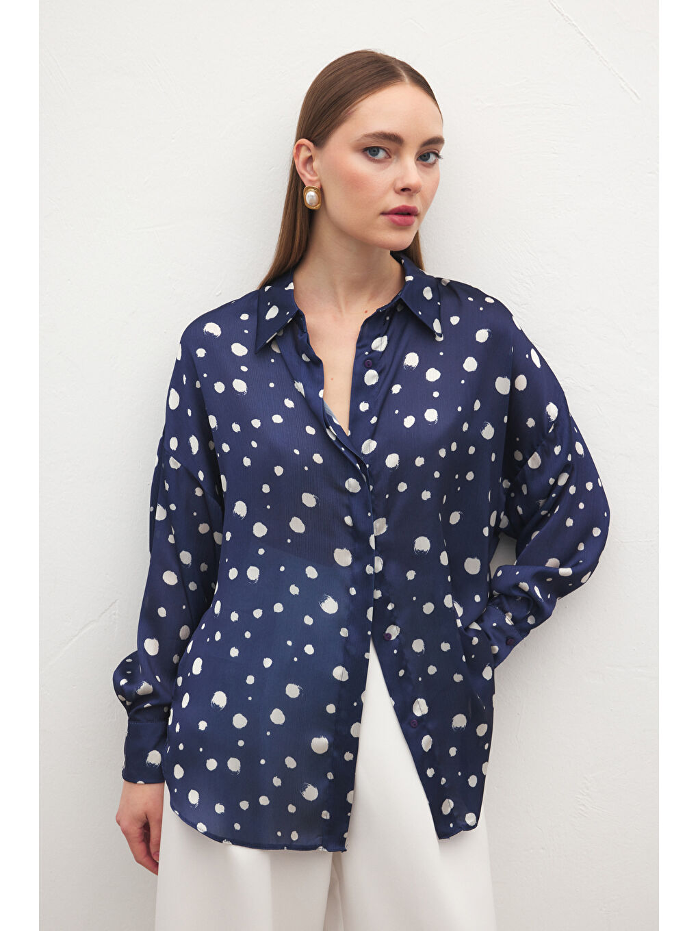 Puantiyeli Gömlek - Lacivert-3