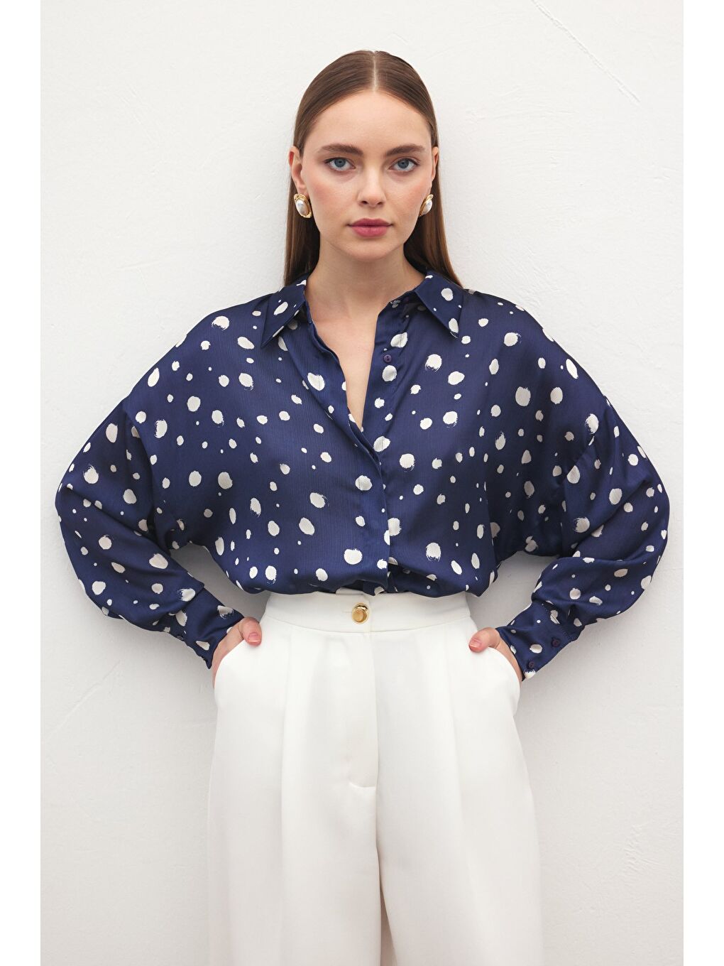Puantiyeli Gömlek - Lacivert-4