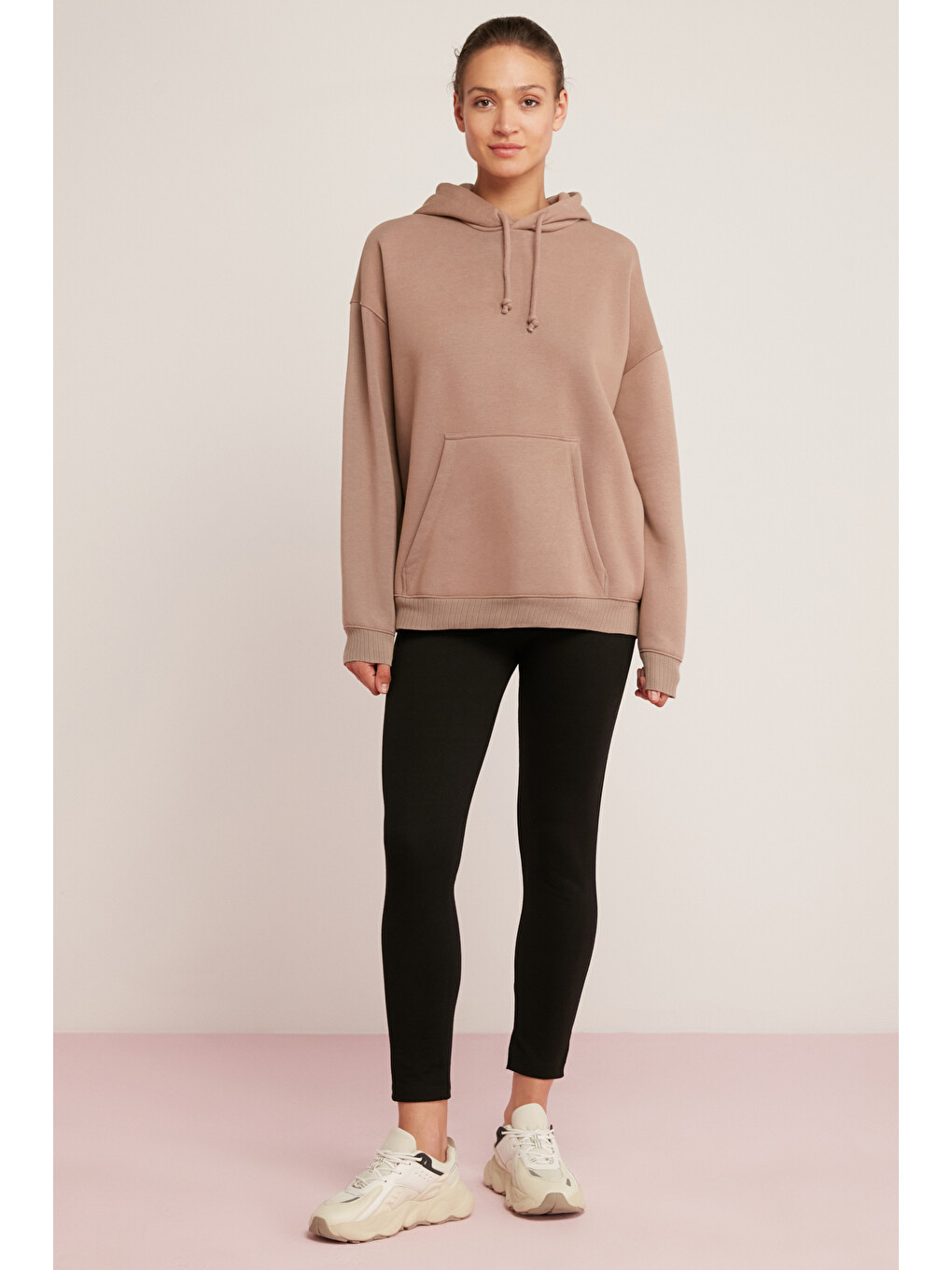 Carly Kadın Içi Polarlı Yumuşacık Kapüşonlu Kanguru Cepli Oversize Fit Pembe Sweatshirt-5