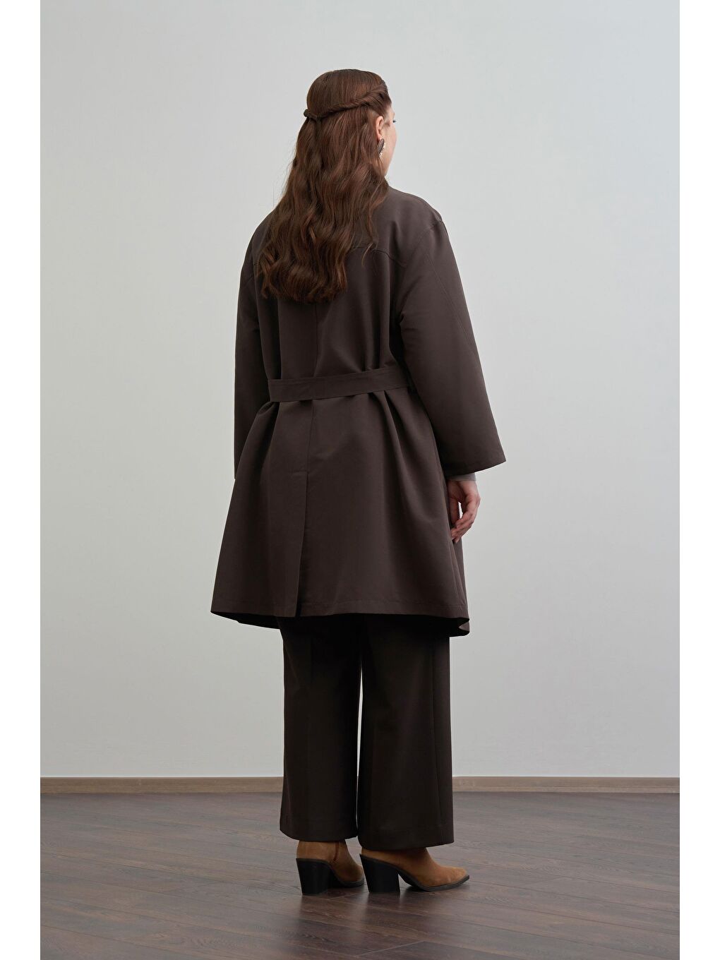 Kahverengi Acı Kahve-Şal Yaka Trençkot-2