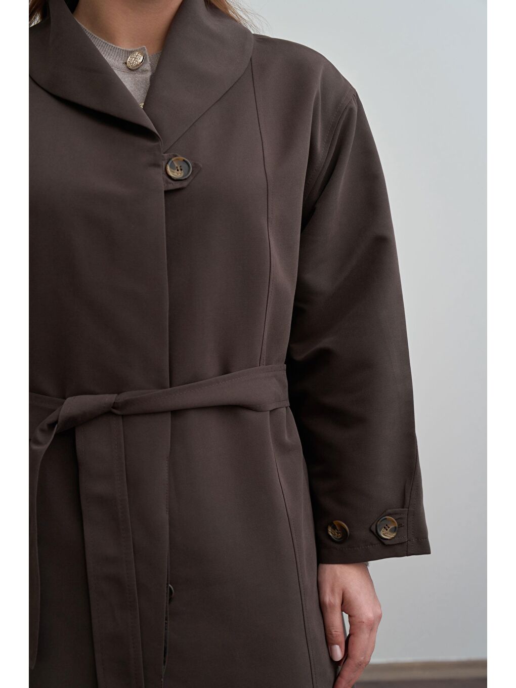 Kahverengi Acı Kahve-Şal Yaka Trençkot-3