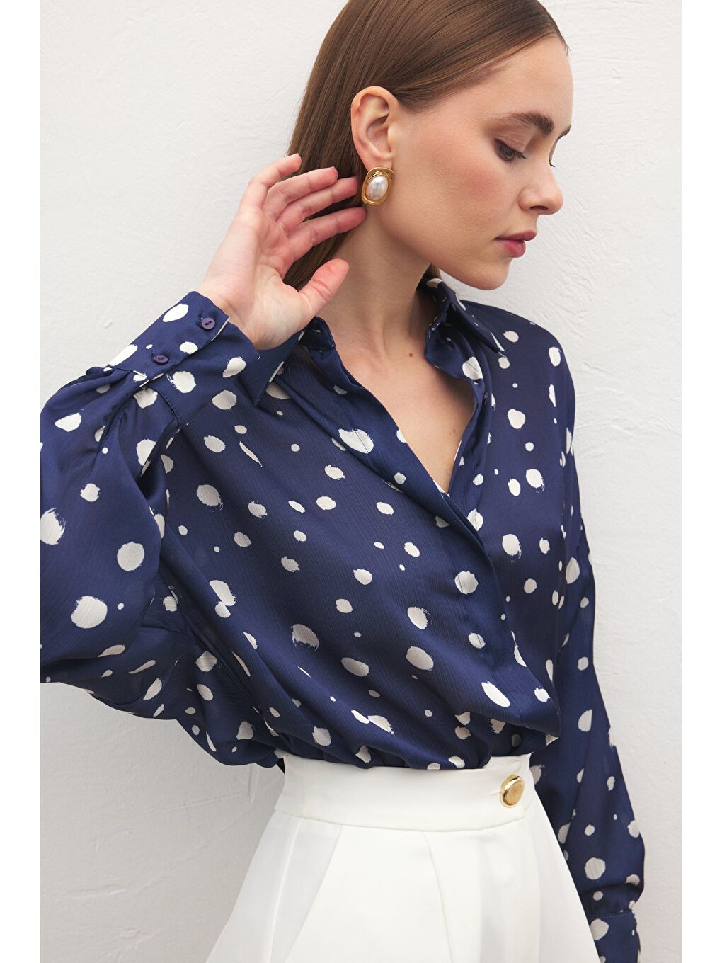 Puantiyeli Gömlek - Lacivert-5