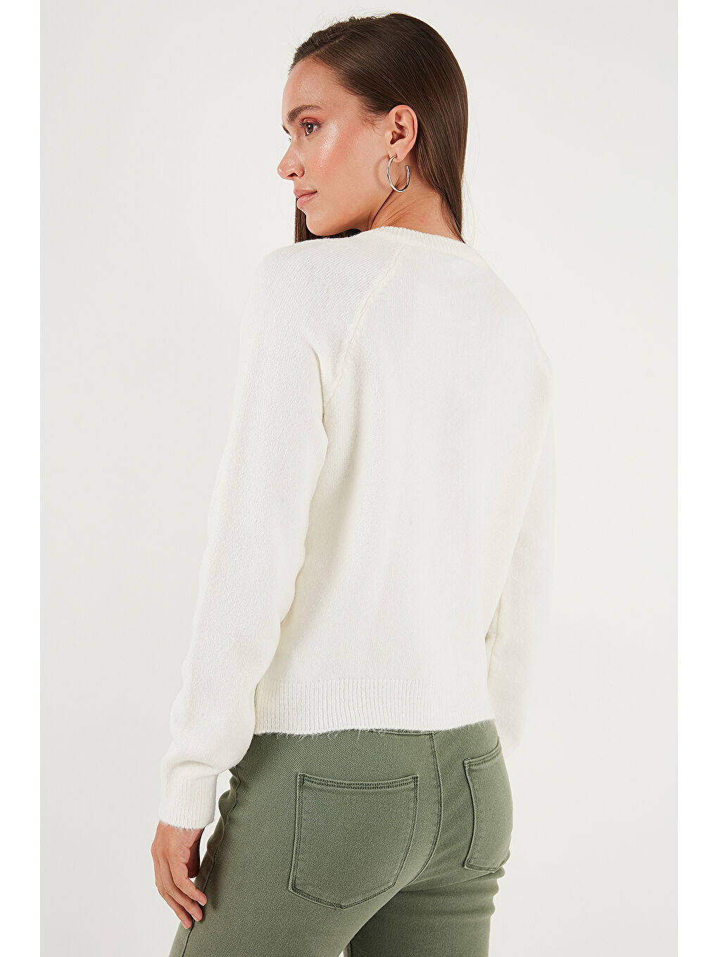 Ekru Premium Regular Fit Bisiklet Yaka Fiyonk Detaylı Hırka 6802939-6