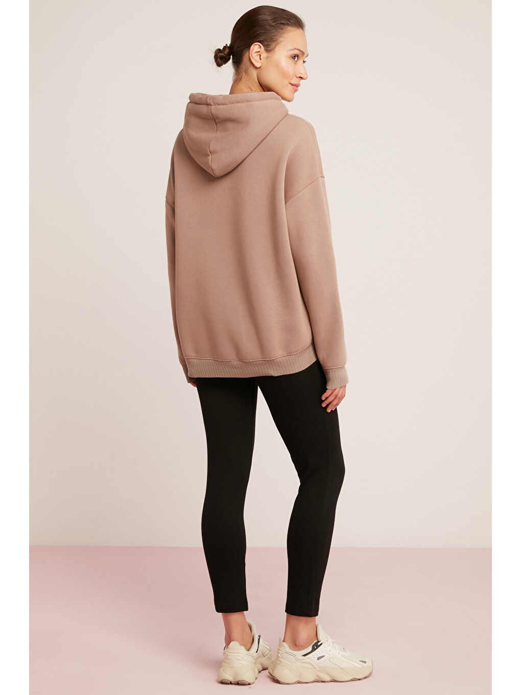 Carly Kadın Içi Polarlı Yumuşacık Kapüşonlu Kanguru Cepli Oversize Fit Pembe Sweatshirt-6