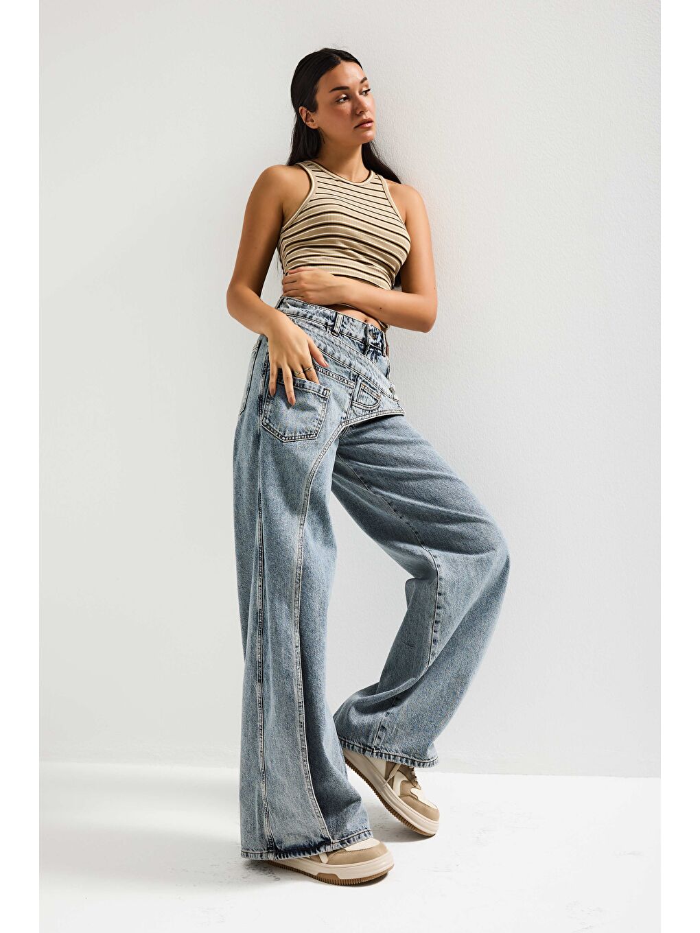 Mavi Kadın T.Kot Rengi Palazzo Fit Çift Kemer Detaylı Özel Tasarım Denim Jean-5