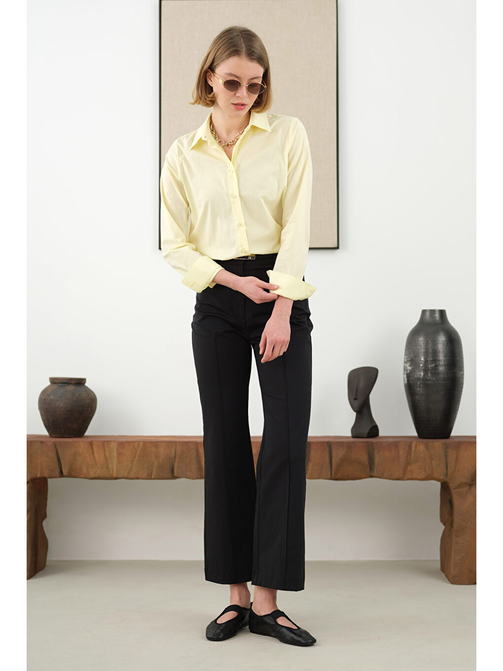 Kısa Fit Gömlek Soft Sarı-2