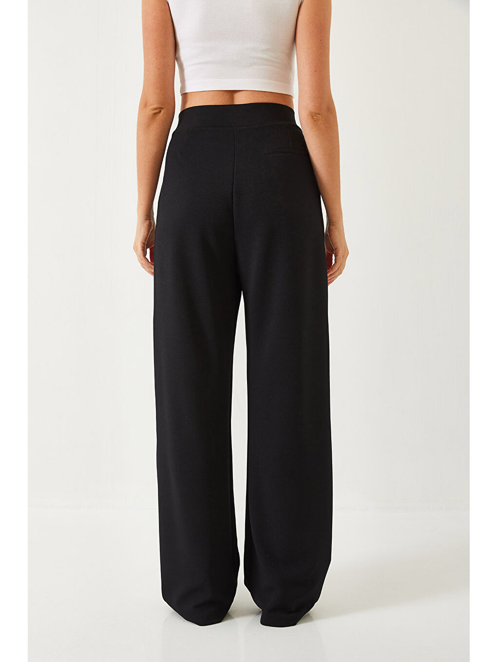 Siyah Kadın Beli Cırtlı Rahat Palazzo Pantolon-6