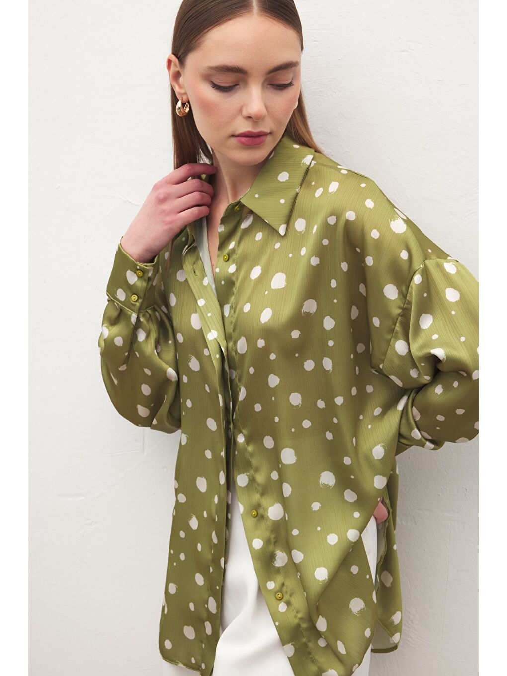 Puantiyeli Gömlek - Yağ Yeşili-1