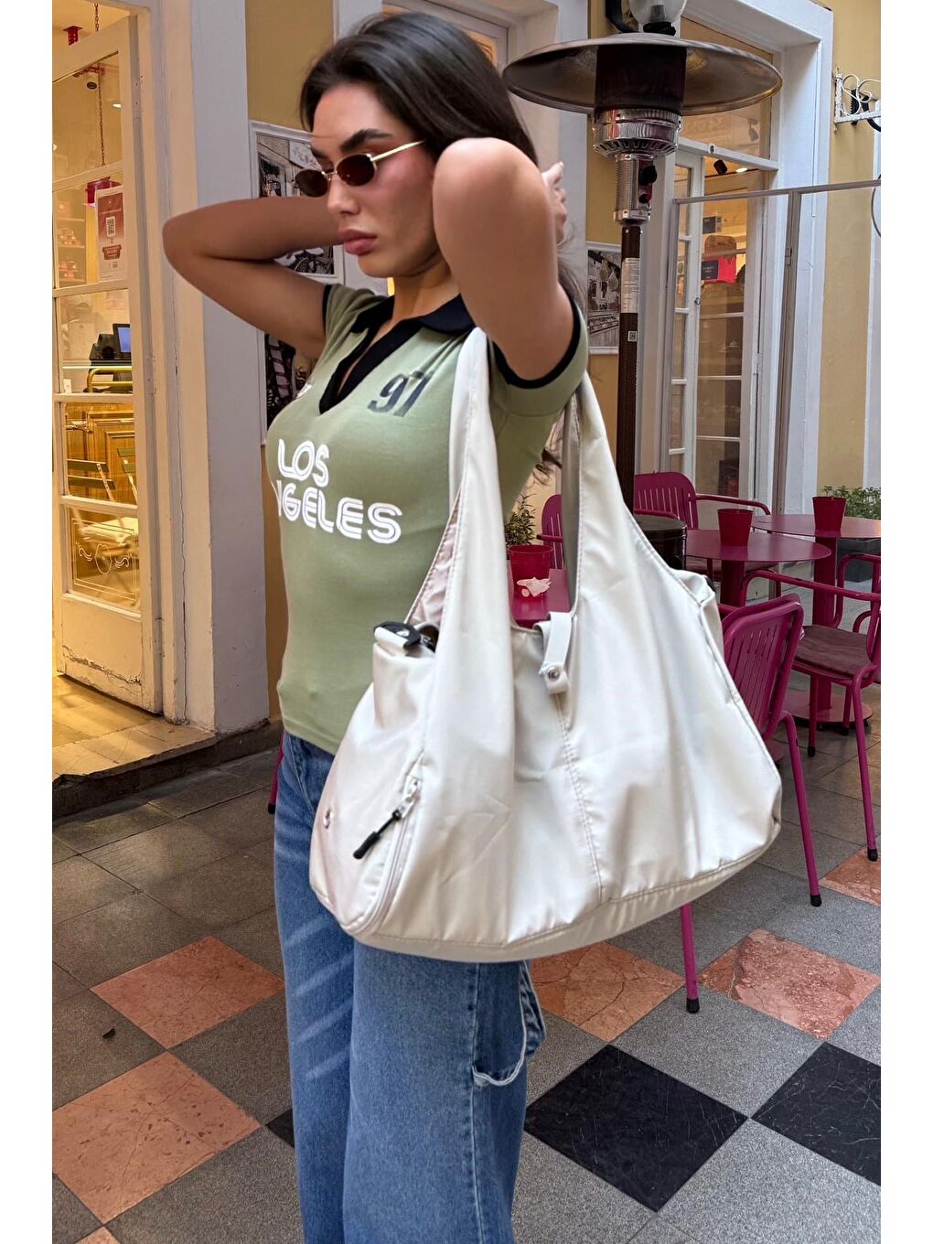 Mint Yeşili Baskılı Polo Yaka Slim Fit Kadın Tişört Mg2689-6