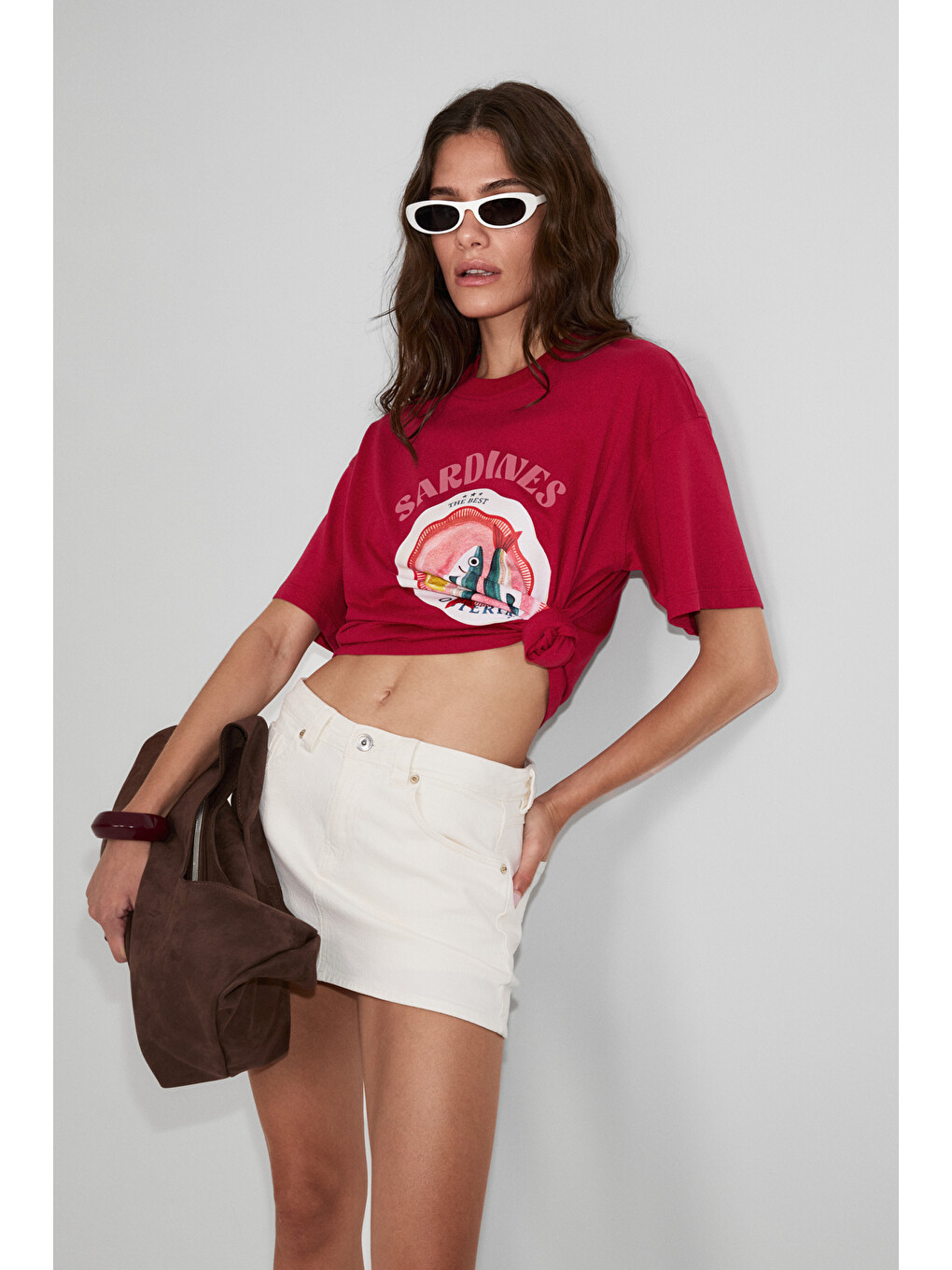 Sardı Kadın Yumuşak Kumaşlı %100 Organik Pamuklu Baskı Detaylı Kırmızı T-shirt-1