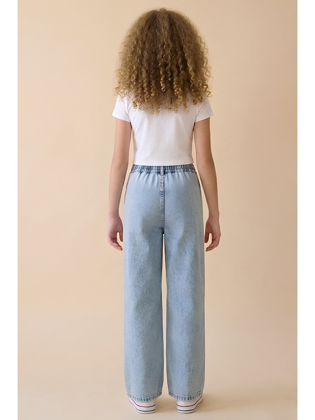 Mavi Kız Çocuk Beli Lastikli ve Kordonlu Geniş Kesim Jean Pantolon 7-15 Yaş 12679SK-4
