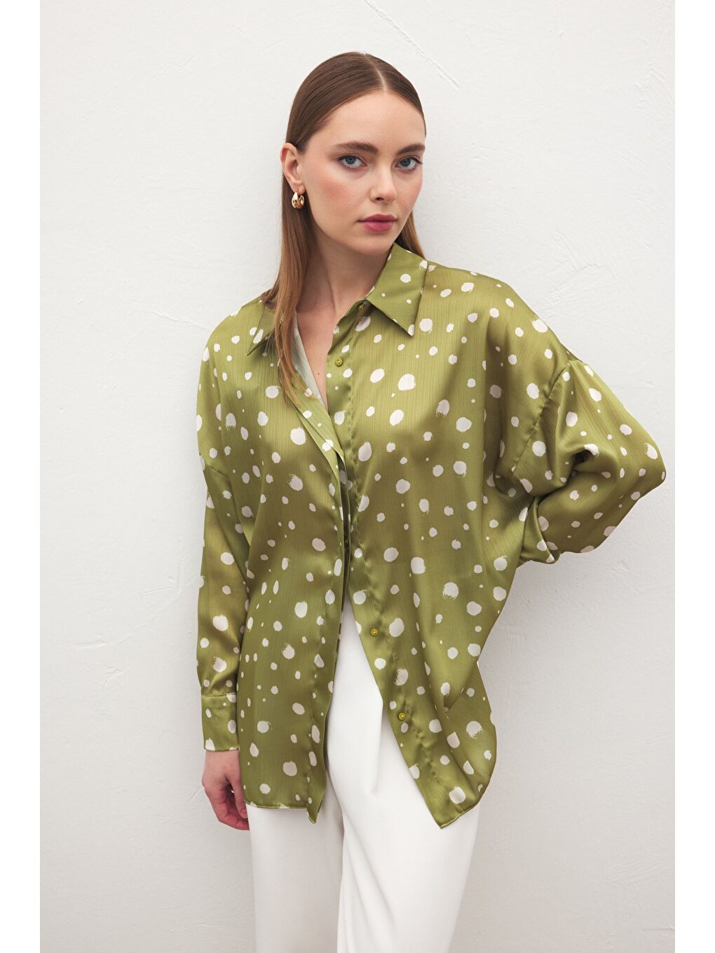 Puantiyeli Gömlek - Yağ Yeşili-2