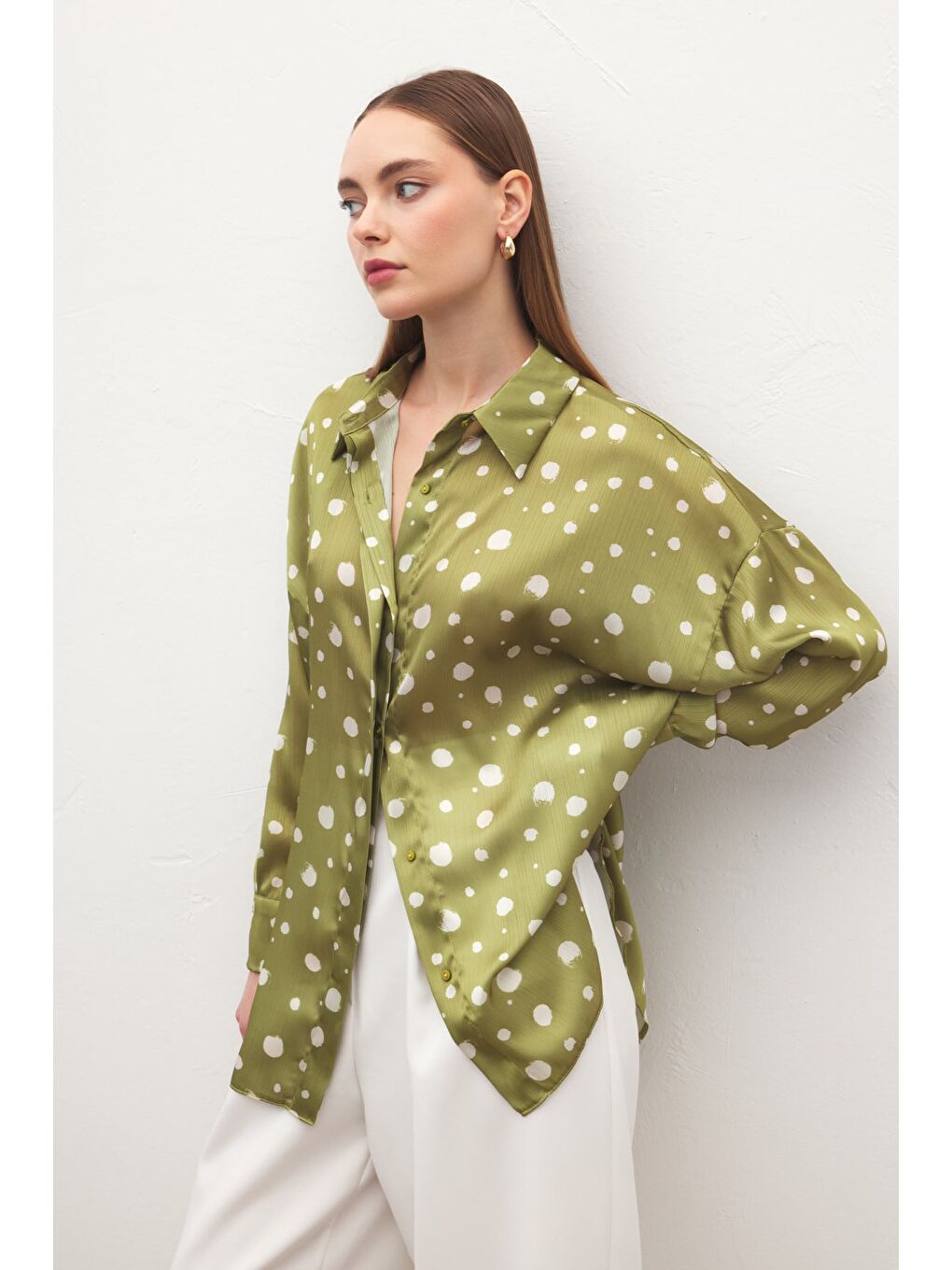 Puantiyeli Gömlek - Yağ Yeşili-3