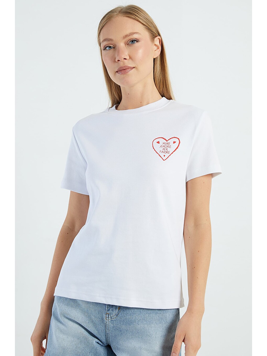 Beyaz More Amore Per Favore Baskılı Tişört