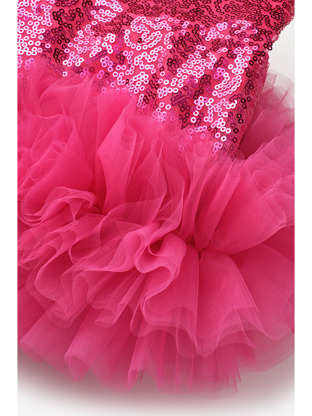 Fuşya Pullu Ucu Tül Detaylı Kız Çocuk Etek - Sheron-5